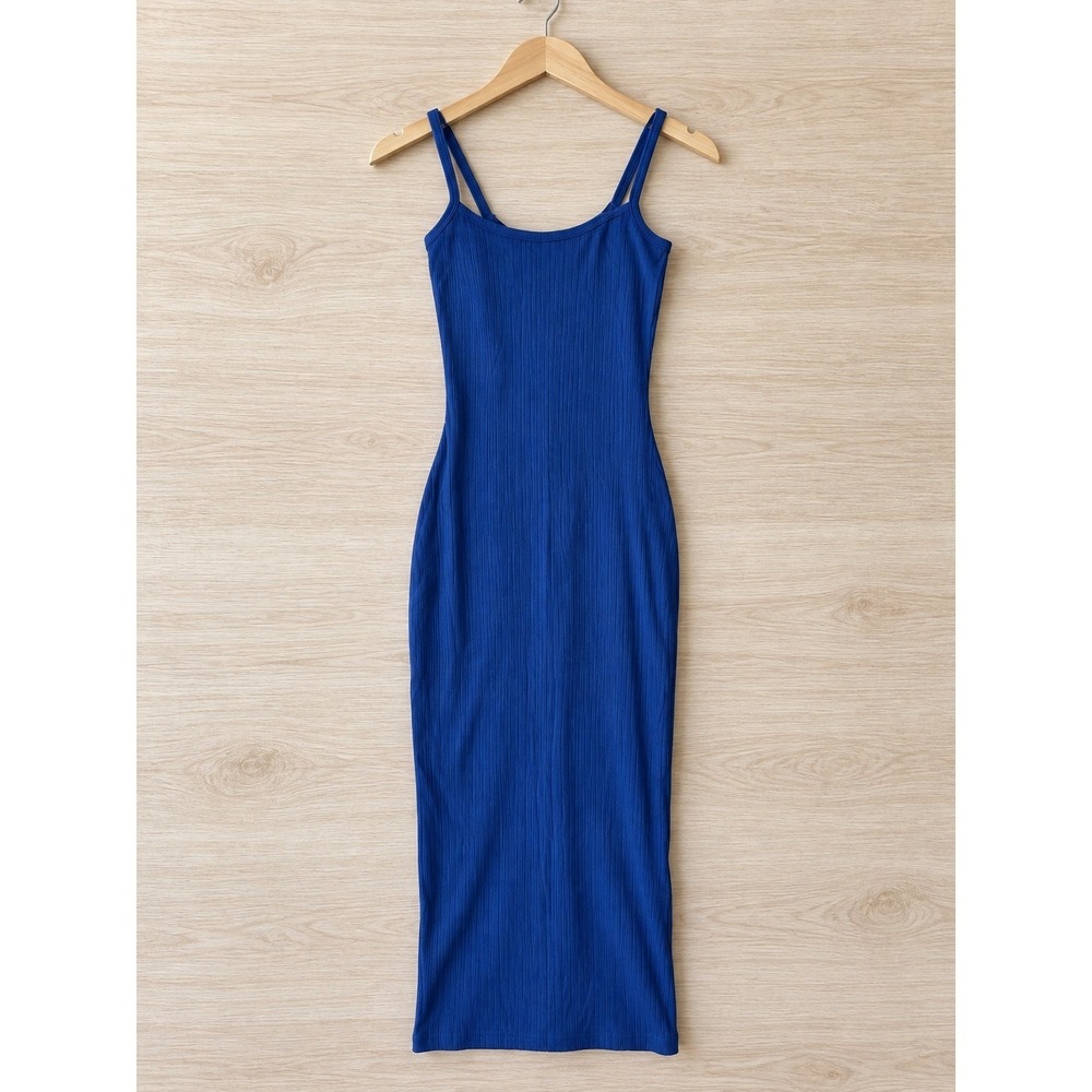 Zenana Cami Bodycon Midi Dress Royal Blue Ribbed Knit New With Tags Sizes S M L